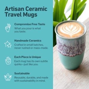 12oz Ceramic Travel Mug with Silicone Lid & Heat Band – Reusable Pottery Coffee Cup, Gift for Coffee Lovers, Nebula, Eco Mug image 5