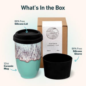 12oz Ceramic Travel Mug with Silicone Lid & Heat Band – Reusable Pottery Coffee Cup, Gift for Coffee Lovers, Nebula, Eco Mug image 2