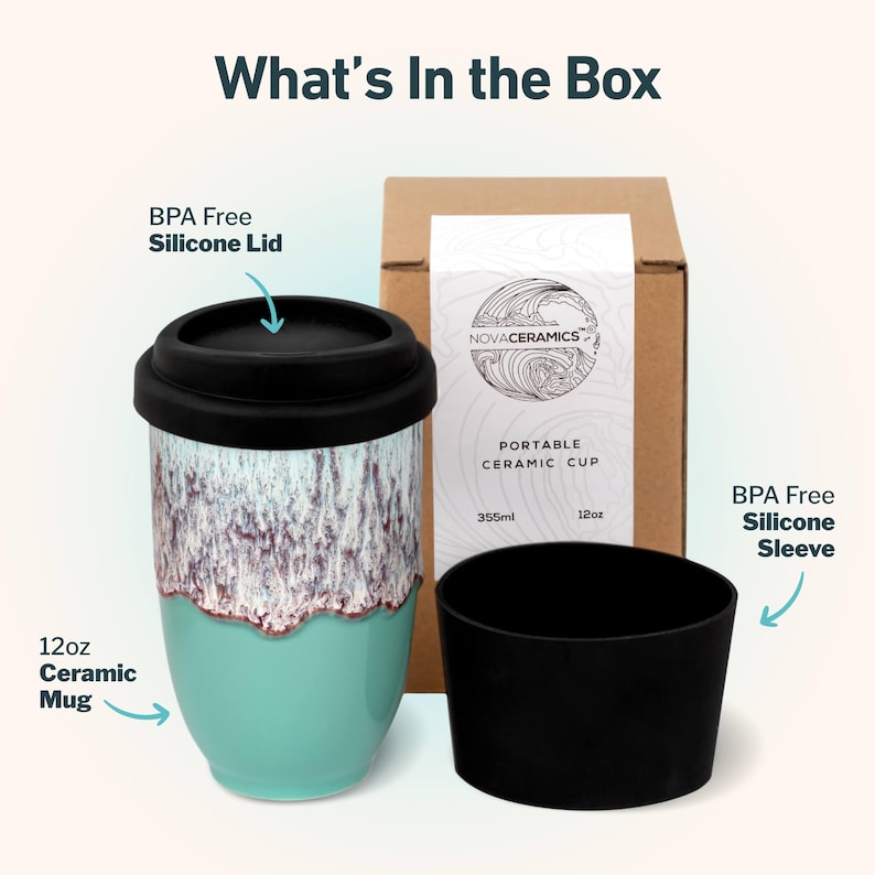 12oz Ceramic Travel Mug with Silicone Lid & Heat Band – Reusable Pottery Coffee Cup, Gift for Coffee Lovers, Nebula, Eco Mug image 2