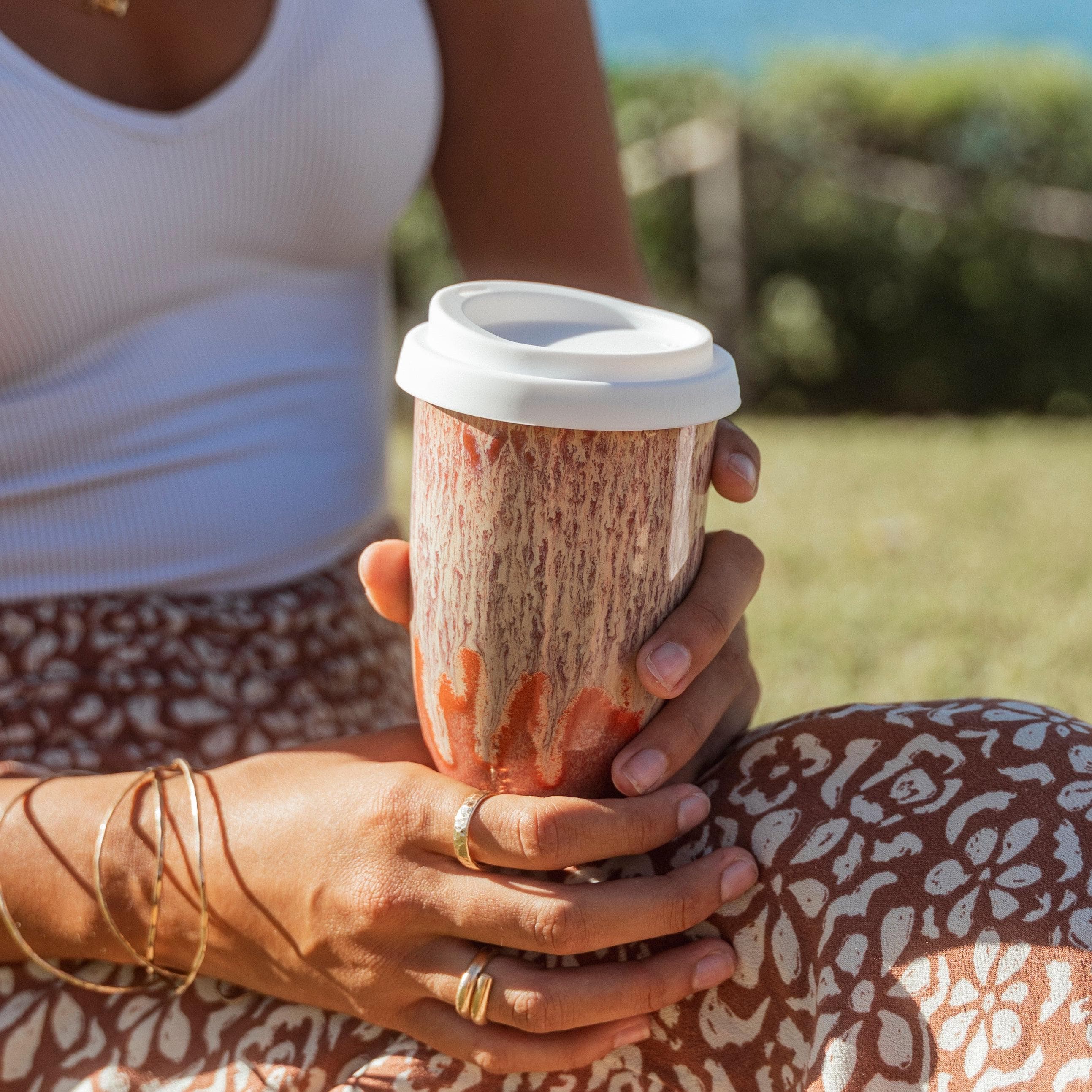 Reusable Ceramic Travel Mug 16oz With Lid | Pottery Coffee Cup With  Silicone Band | Gift for Coffee Lovers | Dishwasher Safe Tumbler - Etsy