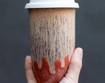 Ceramic Coffee Cup With Silicone Lid and Heatband, Travel