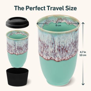 12oz Ceramic Travel Mug with Silicone Lid & Heat Band – Reusable Pottery Coffee Cup, Gift for Coffee Lovers, Nebula, Eco Mug image 4
