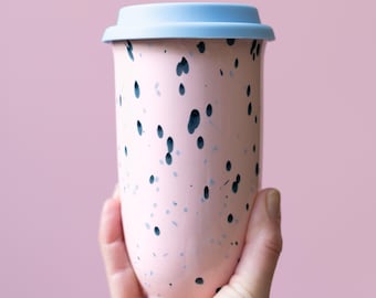 Taza de viaje de cerámica Blossom con tapa y banda de silicona – Vaso de café de cerámica de 473 ml, taza reutilizable para llevar, regalo para amantes del café