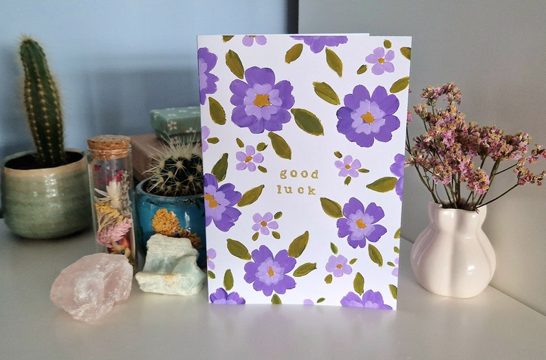 Hand-painted Floral Good Luck Card | New Job, Graduation - Etsy