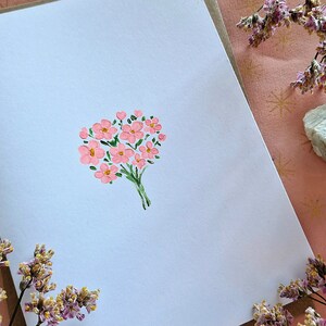 Tarjeta de felicitación de ramo de flores rosa pintada a mano / Tarjeta para esposa, novia, madre, hija / Tarjeta de ilustración botánica, en blanco por dentro
