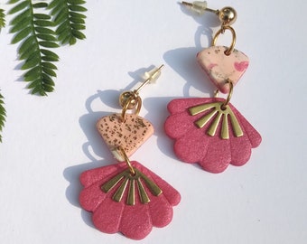 Polymer clay earrings/ Pink earrings/ Hanging earrings/ Signature jewelry/ Handmade/ Gift for her.