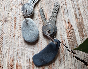 Pebble keychain, handmade natural product, stone key ring