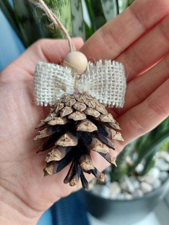 Pine Cone Christmas Ornament, Natural Burlap and Jute - Etsy