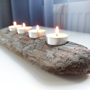 Driftwood Tea Light Candle Holder, Rustic Reclaimed Wood Table Decor
