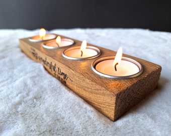 Rustic Oak Wood Candle Holder, Christmas Centerpiece