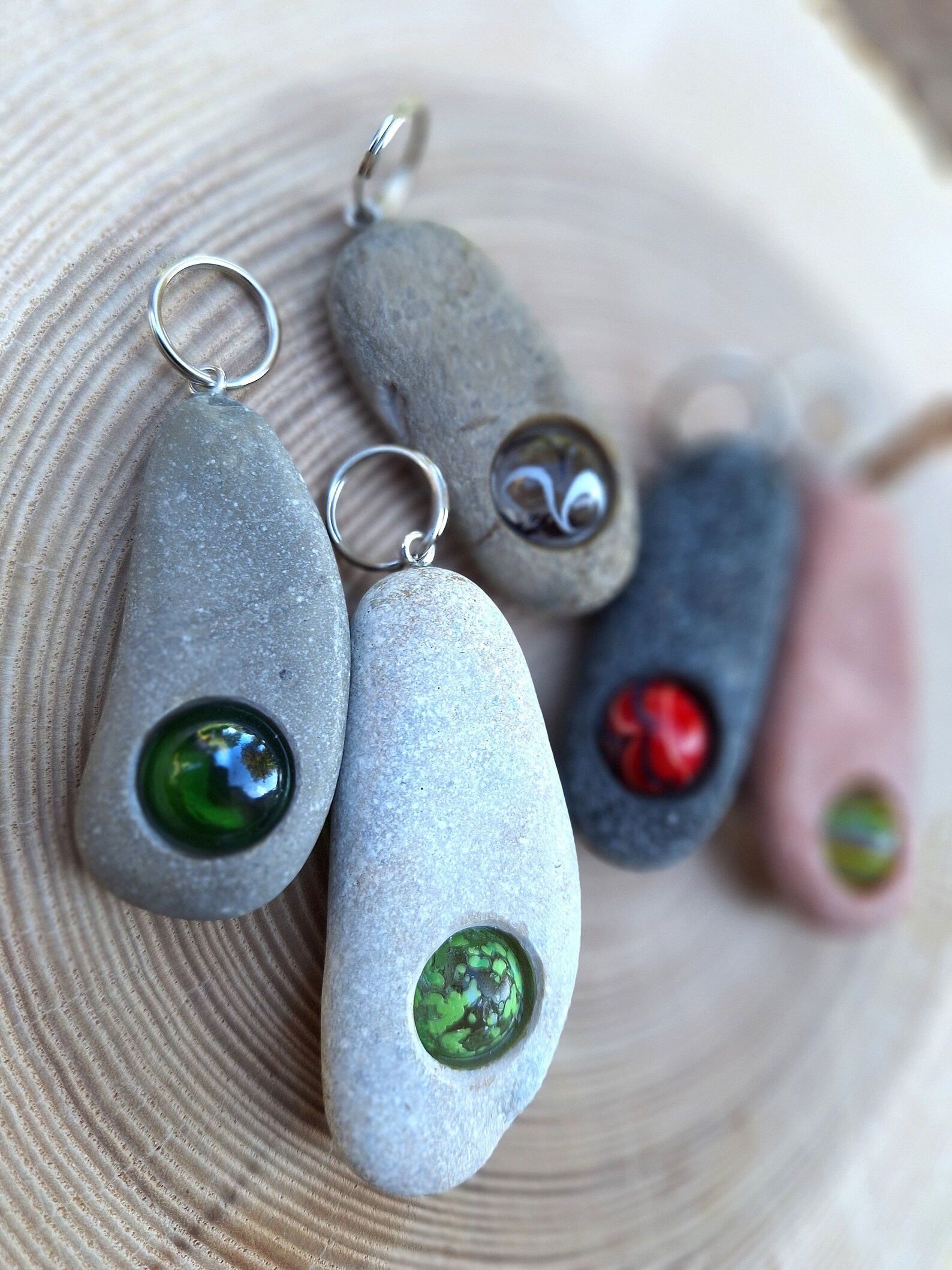 Beach Stone Key Fob, Sea Rock Keychain With Glass Ball, Handmade - Etsy