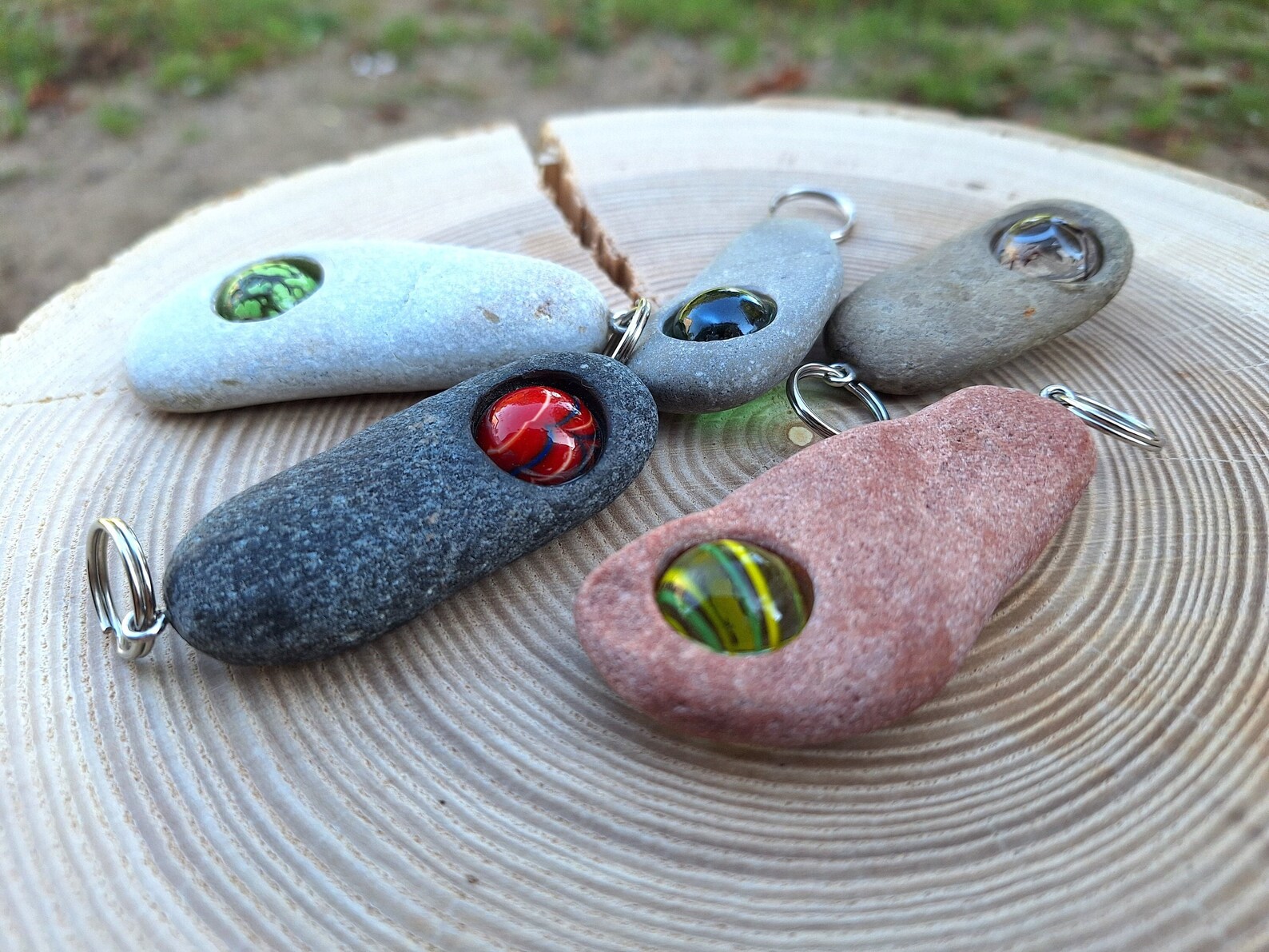 Beach Stone Key Fob, Sea Rock Keychain With Glass Ball, Handmade - Etsy