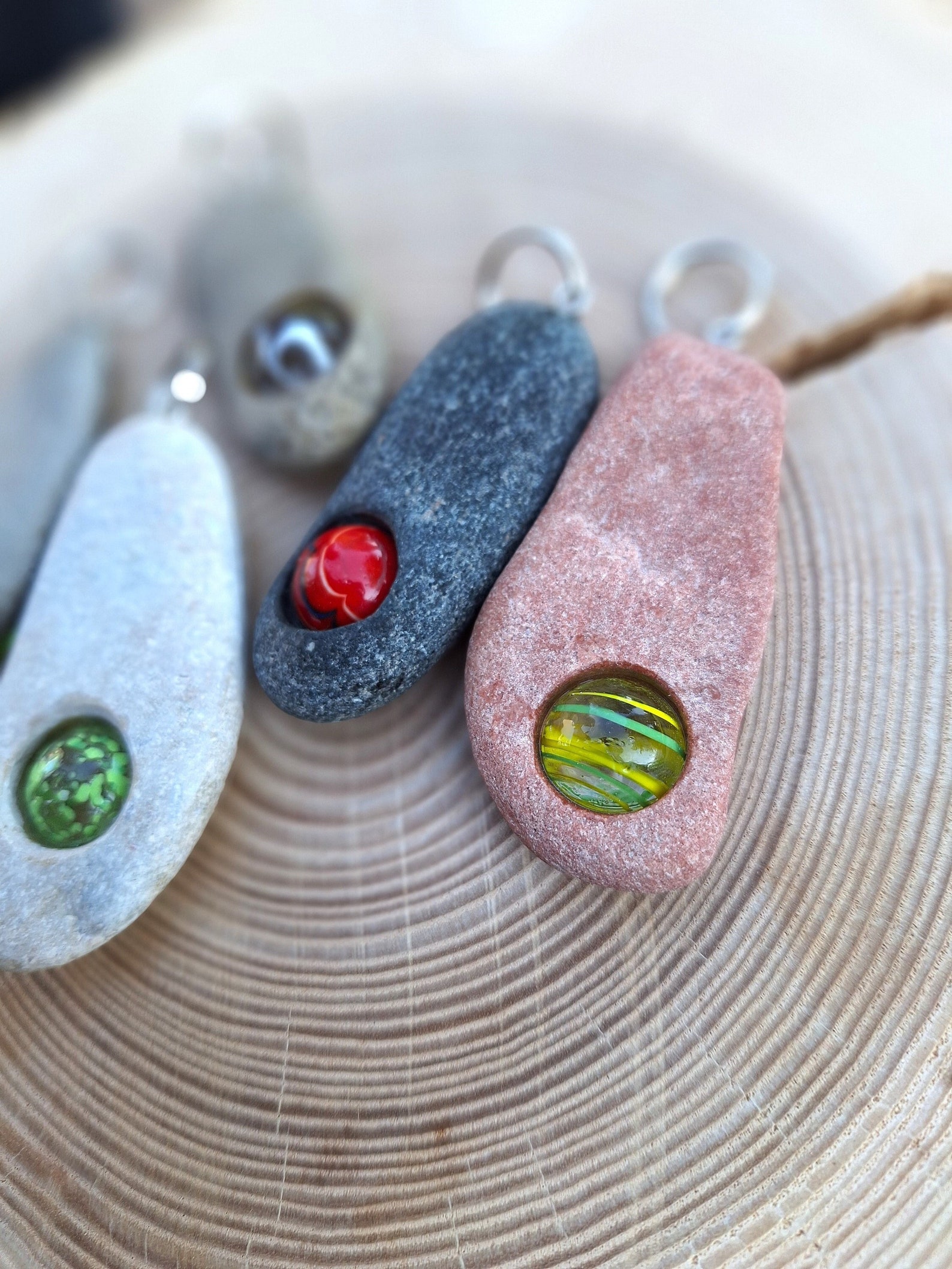 Beach Stone Key Fob, Sea Rock Keychain With Glass Ball, Handmade - Etsy