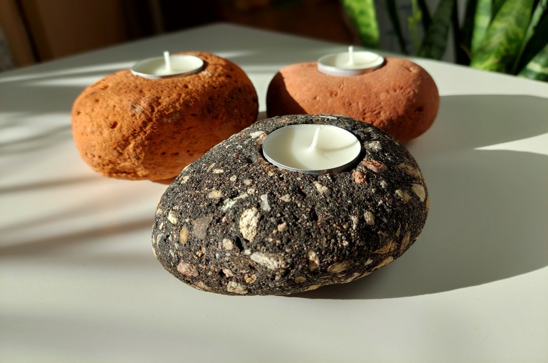 Clay Stone Candle Holder 1 Piece Natural Stone Tealight Etsy