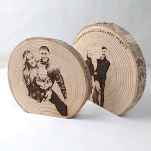 Personalized Laser Engraved Photo on Wood Slice - Unique Custom Gift for Weddings and Anniversaries