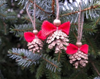 Gold Tannenzapfen Weihnachtsschmuck, Jute Flügel & Perle