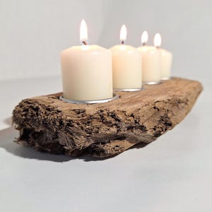 Natural Driftwood Candle Holder, Christmas Lights, Holiday Decor, Advent Table Decor for Tea Candles, Kerzenhalter aus Holz Adventskranz