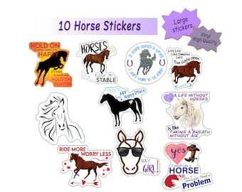 Horse Stickers - Perfect Horse Gift - Ten Waterproof, Durable, Stickers for Laptop, Car, Water Bottles,  Party Favors