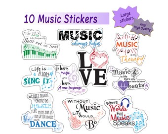 Music Stickers: Waterproof Vinyl Decals for Laptop, Water Bottle - 10 Pack