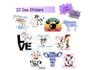 Cow Stickers: 10-Piece Waterproof Vinyl Decal Set