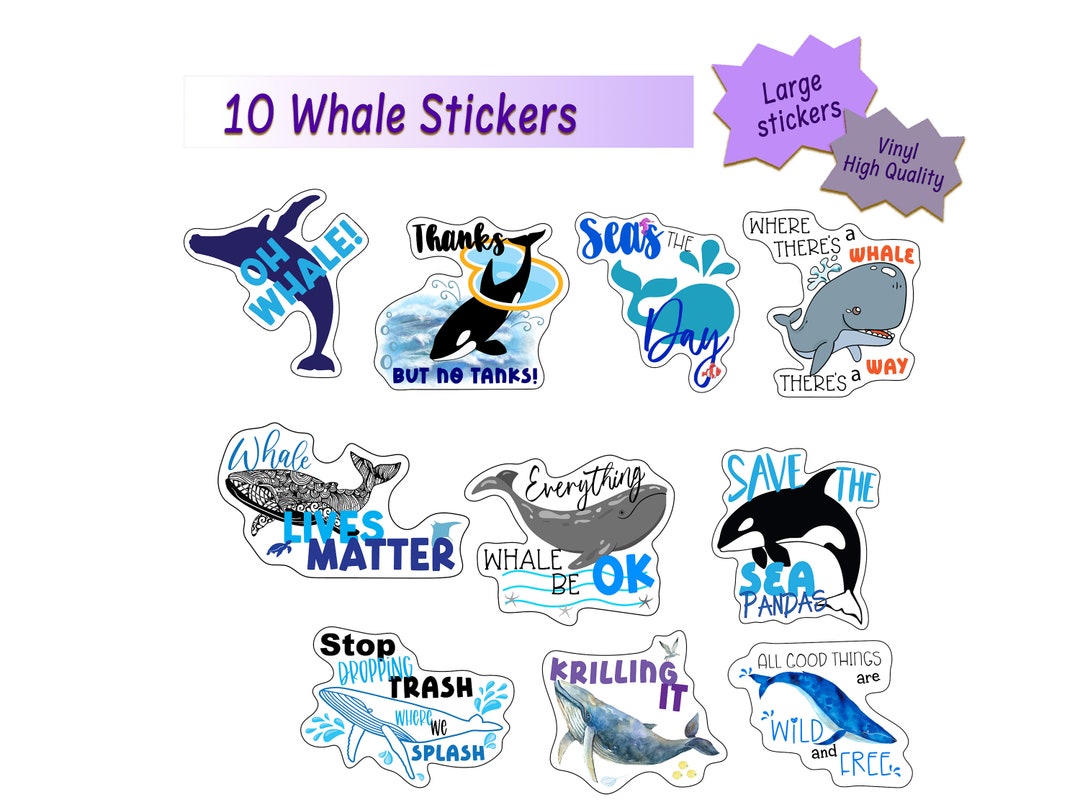Whale Stickers: Waterproof Vinyl Decals for Laptop, Water Bottle - 10 ...