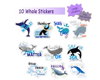 Whale Stickers: Waterproof Vinyl Decals for Laptop, Water Bottle - 10 Pack