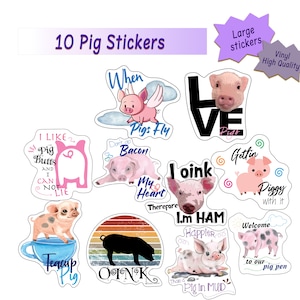 Pig Stickers - Perfect Pig Gift - Ten Waterproof, Durable, Stickers for Laptop, Car, Water Bottles,  Party Favors Cute Pig Stickers