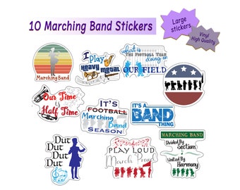 Marching Band Stickers - Perfect Marching Band Gift - Ten Waterproof, Durable, Stickers for Laptop, Car, Water Bottles,  Party Favors