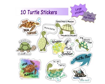 Cute Turtle Stickers - 10 Vinyl Waterproof Decals for Laptop, Car