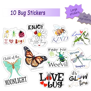Bug Stickers - Perfect Bug Gift - Ten Waterproof, Durable, Stickers for Laptop, Car, Water Bottles,  Party Favors Insect Stickers