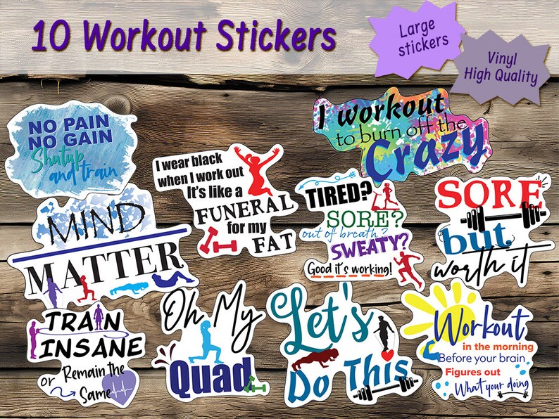 Work Out Sticker Workout Stickers: Waterproof Vinyl Decals for Water Bottles, Laptops ...