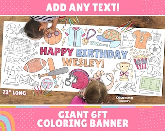 Customizable Sports Birthday Coloring Banner | Giant 6 ft