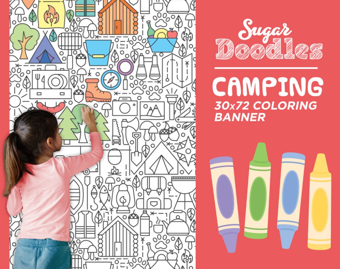 GIANT Camping Coloring Banner 6 Feet Tall Huge Table Covering to Color ...