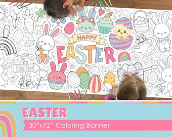 Giant Easter Coloring Banner | Kids Tablecloth, 30x72 Inches