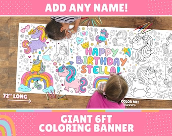 GIANT Unicorn Princess Coloring Banner Poster | 6 Feet Long | 30" x 72" inches | Huge Tablecloth Covering to Color for Birthdays
