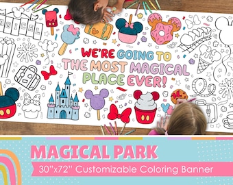 GIANT Magical Theme Park Custom Coloring Banner Poster | 6 Feet Long | 30&quot; x 72&quot; inches | Huge Tablecloth Covering to Color for Birthdays