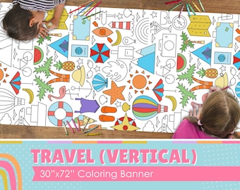 GIANT Travel Coloring Banner | Coloring Poster | School Activity | Kids Coloring Activity | Coloring Tablecloth | 30" x 72" inches