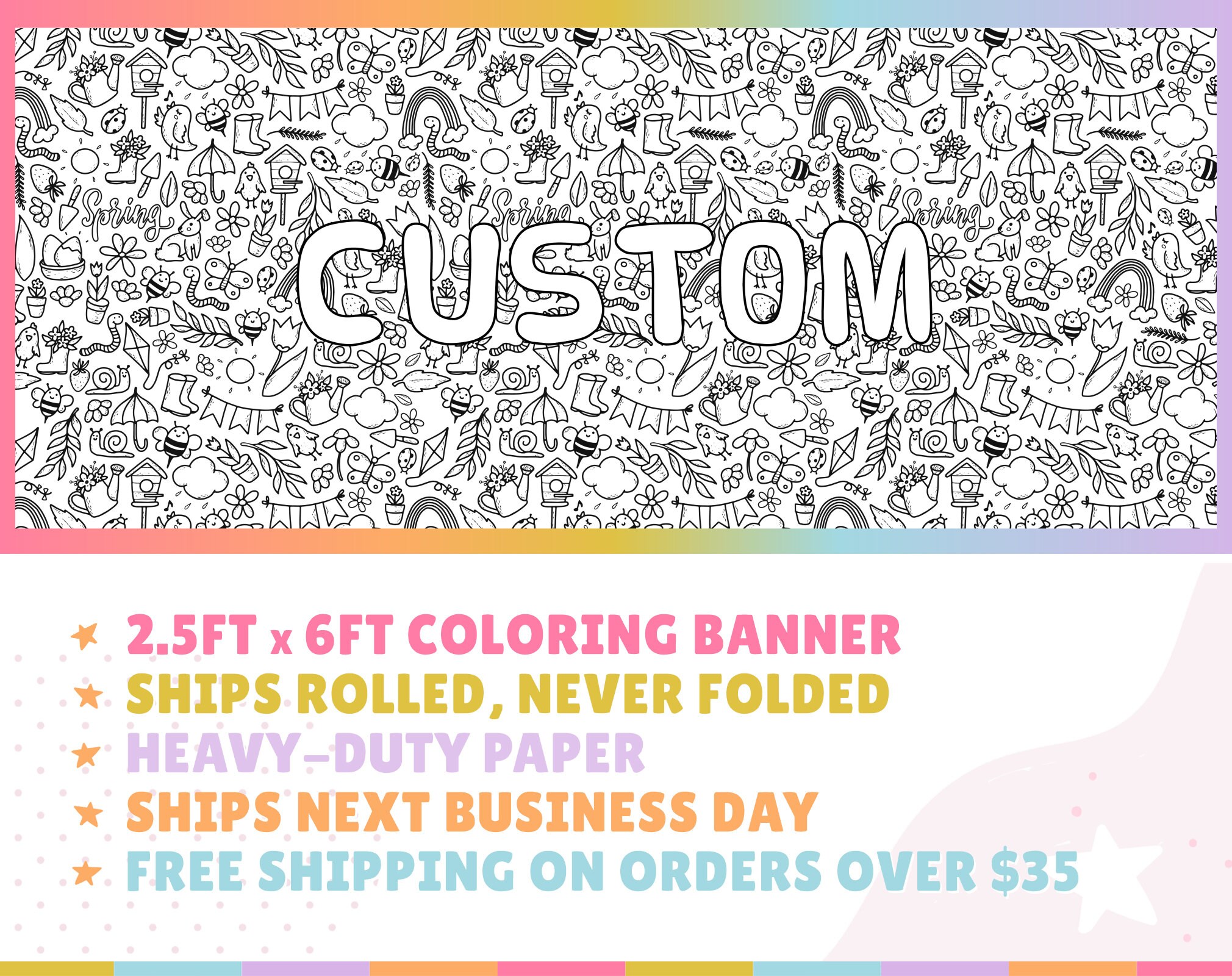 Spring Banner Coloring GIANT Spring Coloring Banner | Coloring Poster | School Activity | Kids ...