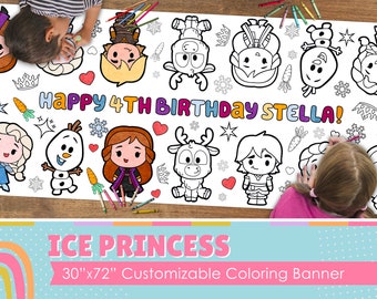 GIANT Ice Princess Coloring Banner Poster | 6 Feet Long | 30&quot; x 72&quot; inches | Huge Tablecloth Covering to Color for Birthdays