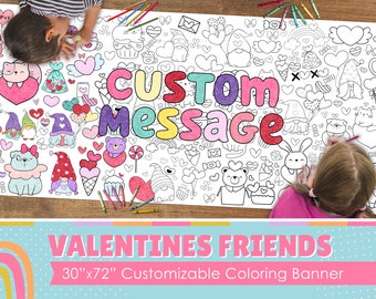 GIANT Valentines Day Coloring Banner | Coloring Poster | School Activity | Kids Coloring Activity | Coloring Tablecloth | 30" x 72" inches