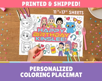 KPop Characters Custom Coloring Placemat | 11" x 17" inches | Personalized Coloring Sheet | Physical Item