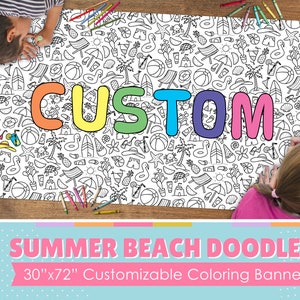 GIANT Summer Beach Coloring Banner | Paper Tablecloth | Summer Party Decorations | 30&quot; x 72&quot; inches