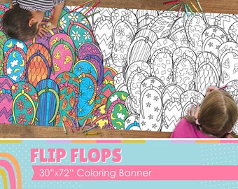 GIANT Flip Flops Summer Coloring Banner | Coloring Poster | School Activity | Kids Coloring Activity | Coloring Tablecloth | 30" x 72"