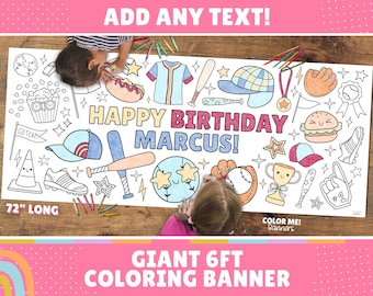 Customizable Baseball Birthday Coloring Banner | Giant 6 ft