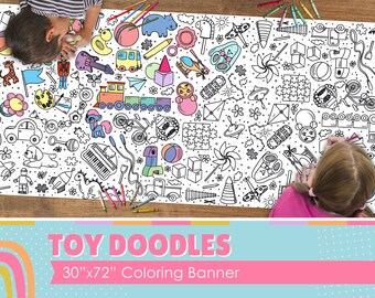 GIANT Toy Doodle Coloring Banner | Coloring Poster | School Activity | Kids Coloring Activity | Coloring Tablecloth | 30" x 72" inches