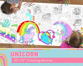GIANT Unicorn Coloring Banner | 6 Feet Long | 30&quot; x 72&quot; inches | Huge Table Covering to Color | SD#011