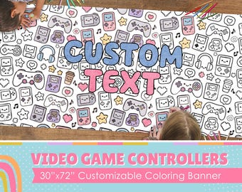 Giant Video Game Coloring Banner: Customizable Party Tablecloth (6 ft Long