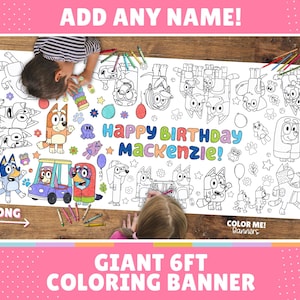 GIANT CUSTOMIZABLE "Blue Heeler Family" Coloring Banner | 6 Feet Long | 30" x 72" inches | Huge Table Covering to Color