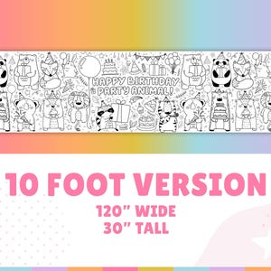 GIANT Party Animal Coloring Poster Banner | Table Cover with Custom Name | Birthday Theme Tablecloth 30" x 72" inches 10ft