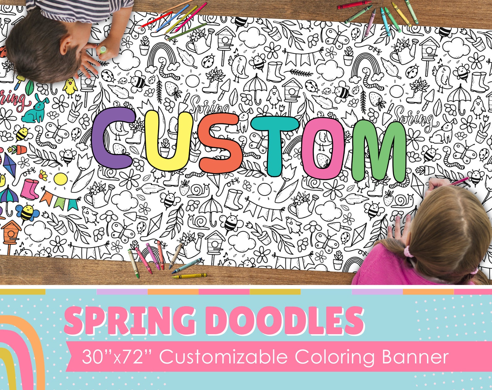 Spring Banner Coloring GIANT Spring Coloring Banner | Coloring Poster | School Activity | Kids ...